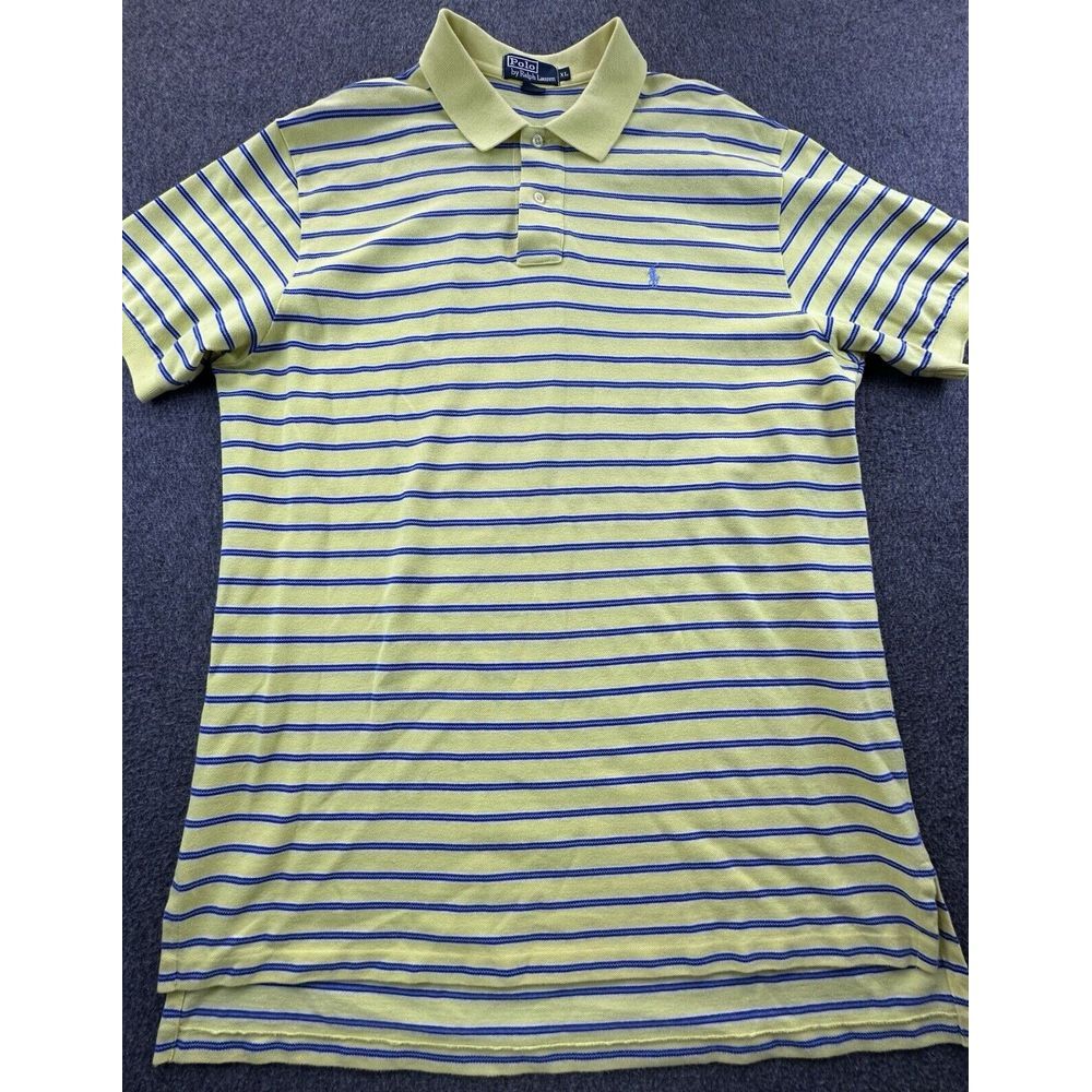 Polo Ralph Lauren Polo Mens X-Large Yellow Blue Striped Logo Pullover Golf Shirt